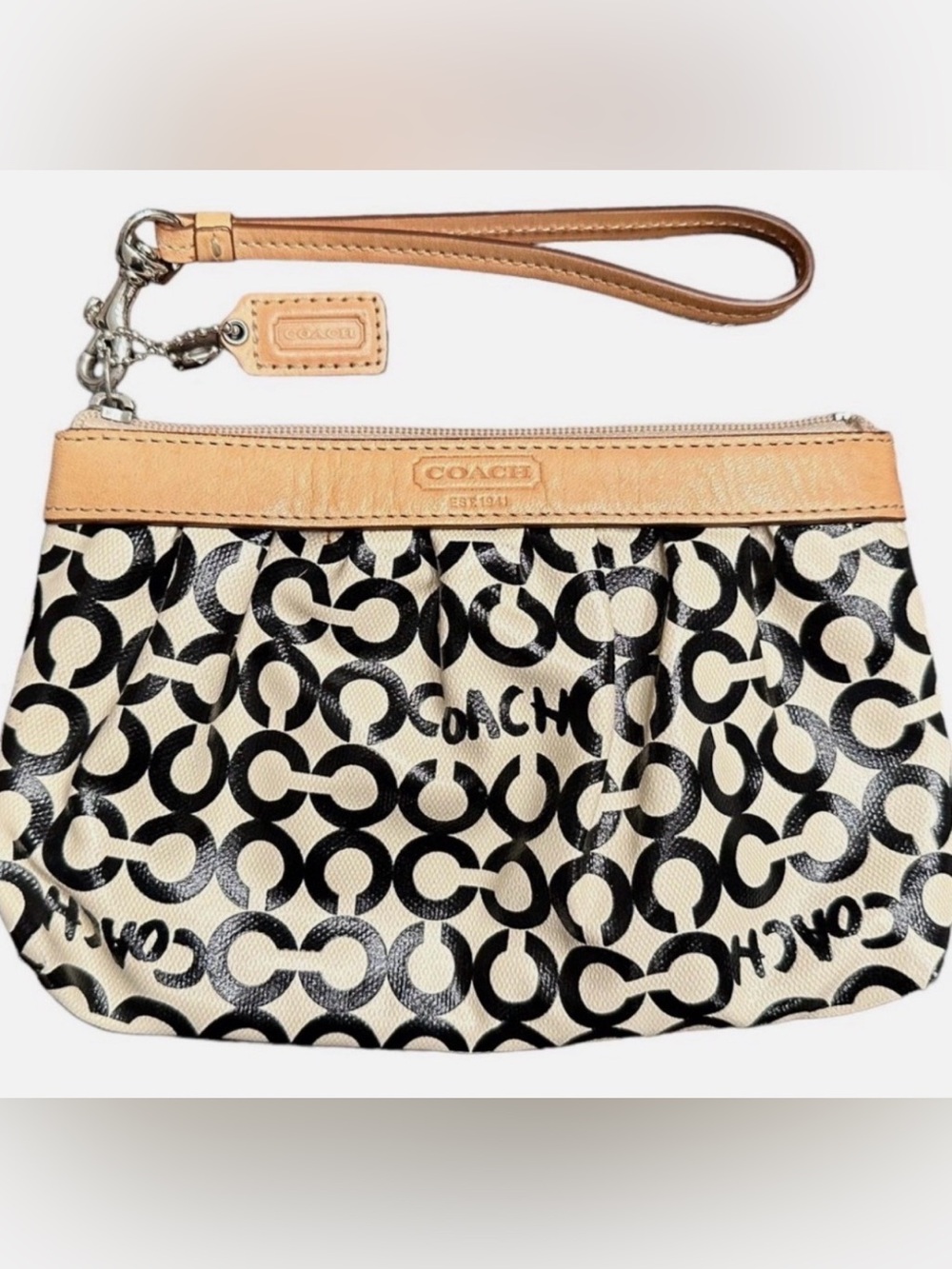 Coach Leah Black and White  Wristlet